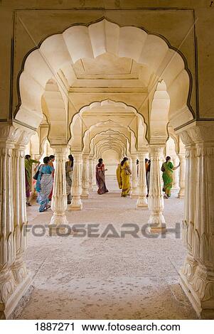 Indian Women In Saris Walking Through Columned Hallway Of The Amber Fort View Large Photo Image Stock Image - Indian Women In Saris Walking Through Columned Hallway Of The Amber Fort. Fotosearch