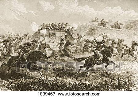 Stock Photo - Indians Attacking Coach Carrying Us Mail Across Prairies In 1860S. From American Pictures Drawn With Pen And Pencil By Rev Samuel Manning Circa 1880. Fotosearch
