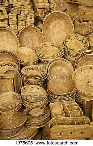 Stock Photography - Indonesia, Bali, Ubud, Woven Baskets For Sale.. Fotosearch