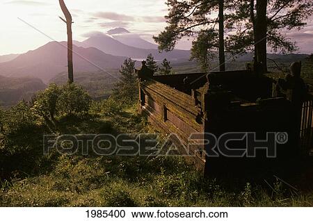 Stock Image - Indonesia, Bali, View of Abang and Agung mountains from hillside; Lake Batur area. Fotosearch