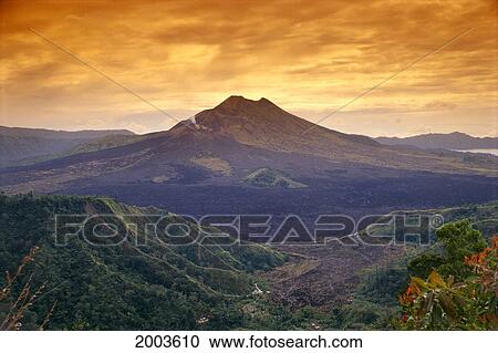 Indonesia, Bali, View Of Kintamani Volcano At Sunset, Orange Sky View Large Photo Image Stock Image - Indonesia, Bali, View Of Kintamani Volcano At Sunset, Orange Sky. Fotosearch