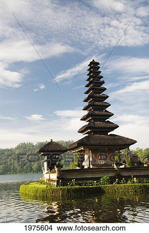 Picture - Indonesia, Lake Bratan; Bali, Ulu Danu Temple. Fotosearch