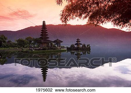 Stock Image - Indonesia, Lake Bratan; Bali, Ulu Danu Temple. Fotosearch