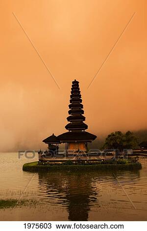 Stock Image - Indonesia, Lake Bratan; Bali, Ulu Danu Temple. Fotosearch