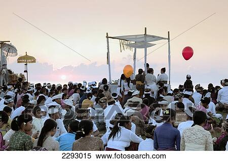 Stock Photography - Indonesia, Traditonal Procession At Sunrise; Bali. Fotosearch