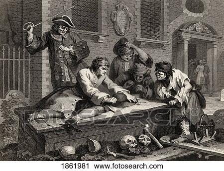 Stock Image - Industry And Idleness The Idle Prentice At Play In The Church Yard From The Original By Hogarth From The Works Of Hogarth Published London 1833. Fotosearch