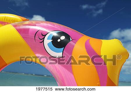 Inflatable Fish Ring In Pink, Yellow And Orange, Detail Of Face With Ocean And Sky. View Large Photo Image Stock Photography - Inflatable Fish Ring In Pink, Yellow And Orange, Detail Of Face With Ocean And Sky.. Fotosearch