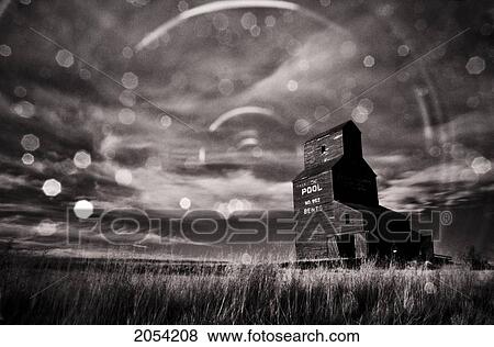Stock Photo - Infrared Image Of A Grain Elevator, In Ghost Town Formerly Known As Bents, Saskatchewan. Fotosearch