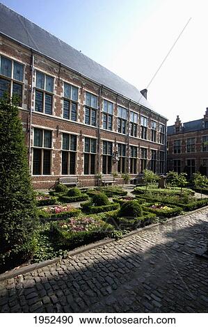 Stock Image - Inner courtyard of the Plantin-Moretus House-Workshops-Museum, Antwerp, Belgium. Fotosearch