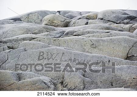 Picture - Inscription On A Rock Saying B. W. Larvik 1911; Port Lockroy Antarctica. Fotosearch