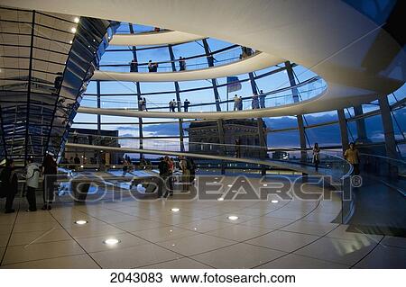 Stock Image - Inside Norman Foster's Dome Of The Reichstag Building At Night, Berlin, Germany. Fotosearch
