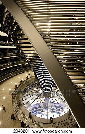 Stock Image - Inside Norman Foster's Dome Of The Reichstag Building At Night, Berlin, Germany. Fotosearch