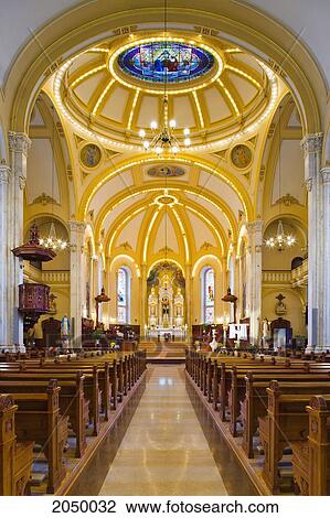 Stock Image - Inside Of Saint-Francois-Xavier Church, Bas-Saint-Laurent Region, Riviere-Du-Loup, Quebec. Fotosearch