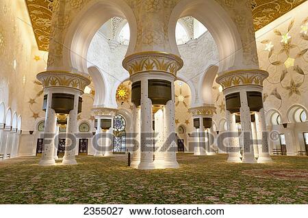 Stock Photo - Inside the Sheikh Zayed Grand Mosque; Abu Dhabi, United Arab Emirates. Fotosearch