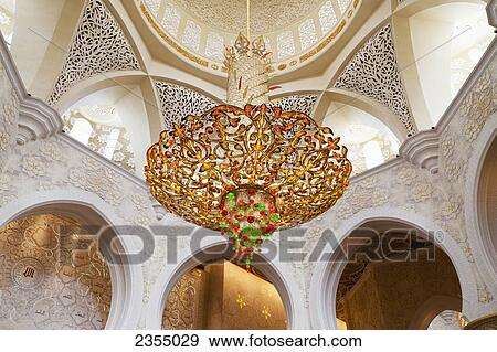 Stock Photo - Inside the Sheikh Zayed Grand Mosque; Abu Dhabi, United Arab Emirates. Fotosearch