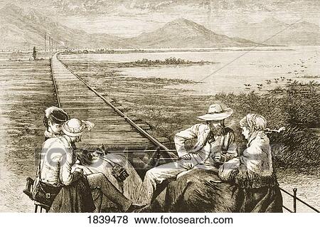 Stock Photo - Inspection Car On The Pacific Railway Approaching The Great Salt Lake. From American Pictures Drawn With Pen And Pencil By Rev Samuel Manning Circa 1880. Fotosearch