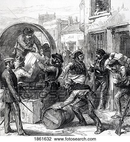 Stock Image - Insurgents From Cartagena Murcia Province Spain Foraging At Torrevieja During 3Rd Carlist War From Cover Of Illustrated London News October 4 1873. Fotosearch