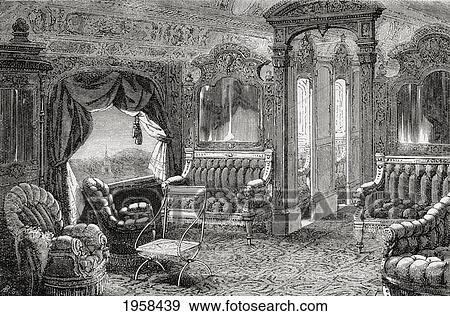 Stock Photo - Interior Of A Pullman Palace Railway Carriage In The 19Th Century. From El Mundo En La Mano Published 1875.. Fotosearch