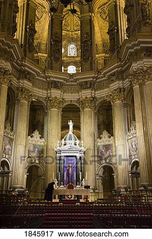 Stock Photo - Interior Of Cathedral; Malaga, Malaga Province, Spain. Fotosearch