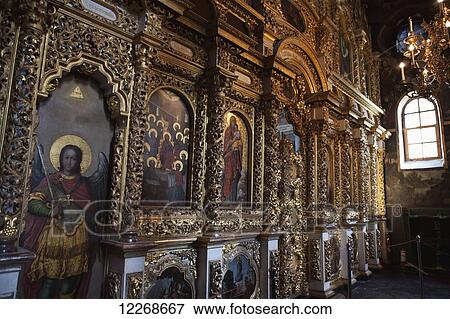 Interior of Gate Church of the Trinity at the Pecherska Lavra (Caves Monastery); Kiev, Ukraine View Large Photo Image Stock Photo - Interior of Gate Church of the Trinity at the Pecherska Lavra (Caves Monastery); Kiev, Ukraine. Fotosearch