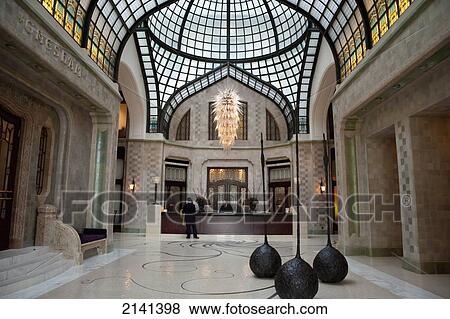 Interior Of Gresham Palace, Now A Four Seasons Hotel, Famous For Its Art Nouveau Architecture, Budapest, Hungary View Large Photo Image Stock Photo - Interior Of Gresham Palace, Now A Four Seasons Hotel, Famous For Its Art Nouveau Architecture, Budapest, Hungary. Fotosearch