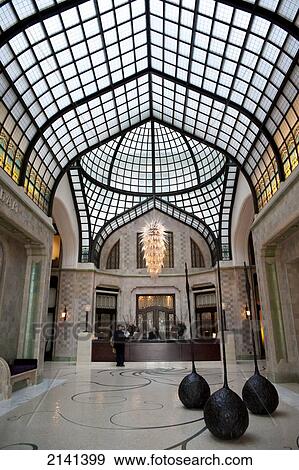 Interior Of Gresham Palace, Now A Four Seasons Hotel, Famous For Its Art Nouveau Architecture, Budapest, Hungary View Large Photo Image Stock Photo - Interior Of Gresham Palace, Now A Four Seasons Hotel, Famous For Its Art Nouveau Architecture, Budapest, Hungary. Fotosearch