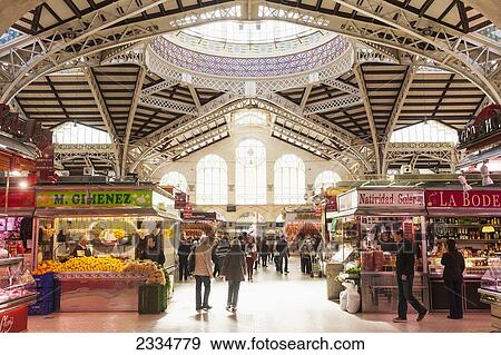 Interior Of Mercado Central; Valencia, Spain View Large Photo Image Stock Photo - Interior Of Mercado Central; Valencia, Spain. Fotosearch