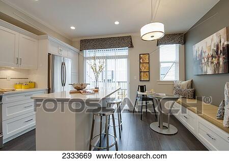 Stock Photo - Interior Of Modern Kitchen With Island; Surrey, British Columbia, Canada. Fotosearch