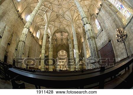 Stock Photo - Interior Of Mosterio Dos Jeronimos, Fish Eye Lens, Belem, Portugal. Fotosearch