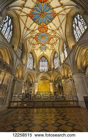 Stock Photography - Interior of Tewkesbury Abbey; Tewkesbury, Gloucestershire, England. Fotosearch