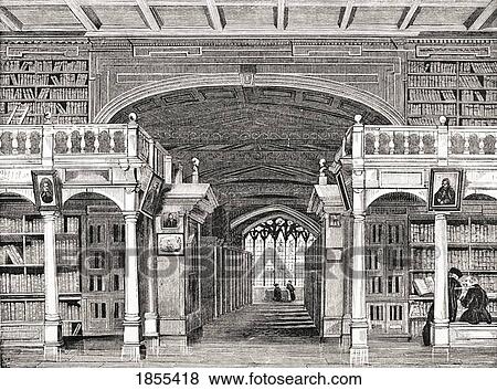 Stock Photo - Interior Of The Bodleian Library From Old England's Worthies By Lord Brougham And Others Published London Circa 1880's. Fotosearch