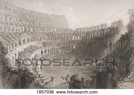 Stock Photo - Interior Of The Colosseum Rome Italy. Engraved By E. Roberts.. Fotosearch