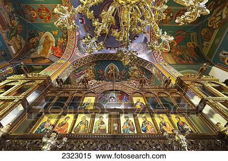 Stock Photography - Interior of Virgin Mary the Evangelistria Church; Trimiklini, Cyprus. Fotosearch