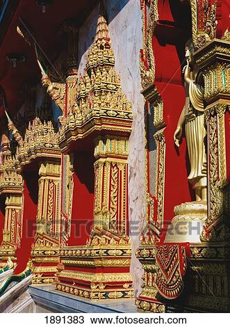 Stock Image - Interior Of Wat Chalong Temple. Fotosearch