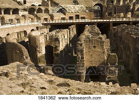 Stock Image - Interior View Of Arena Inside The Colosseum; Rome, Italy. Fotosearch