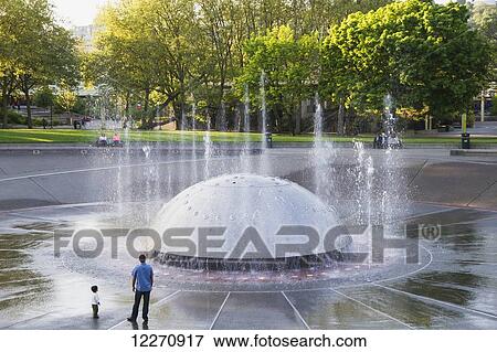 Stock Photo - International Fountain at Seattle Center, Seattle, Washington, United States. Fotosearch