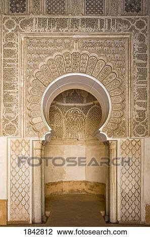 Intricate Stucco Work In The Cloisters Of Ali Ben Youssef Medersa; Marrakech, Morocco View Large Photo Image Stock Image - Intricate Stucco Work In The Cloisters Of Ali Ben Youssef Medersa; Marrakech, Morocco. Fotosearch
