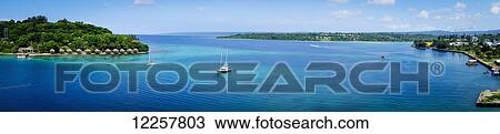 Stock Image - Iririki Island resort viewed from Port Vila; Efate Island, Vanuatu. Fotosearch