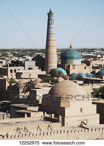 Stock Photography - Islam Khoja minaret, Ichan Kala Old City; Khiva, Kizilkum desert, Khwarezm region, Uzbekistan. Fotosearch