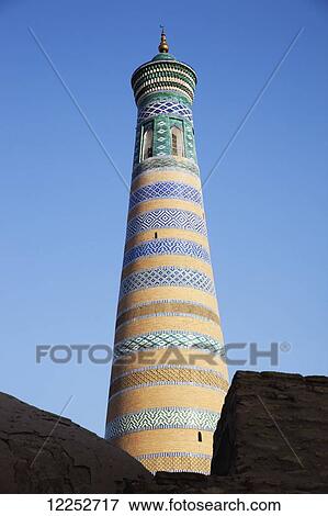 Stock Photo - Islam Khoja minaret, inside Ichan Kala Old City; Khiva, Khwarezm, Uzbekistan. Fotosearch