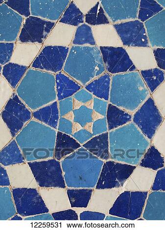 Stock Image - Islamic tilework, Meane Baba Mausoleum, near Abiverd; Turkmenistan. Fotosearch