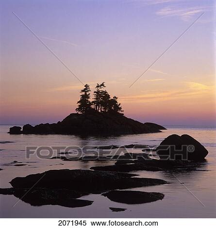 Stock Photography - Island And Rocks At At Sunrise, Saint-Lawrence River, Metis-Sur-Mer, Gaspe Coast, Quebec. Fotosearch