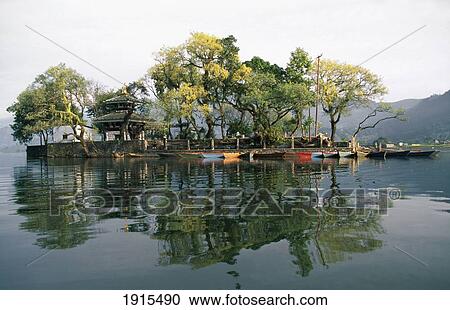 Stock Image - Island In Phewa Lake. Fotosearch