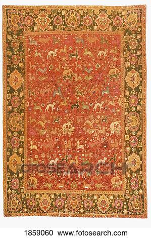 Stock Image - Ispahan Animal Rug From 16Th Century. Fotosearch