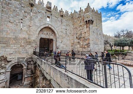 Israel, Ancient gate discovered below Damascus Gate is from days of Byzantine Empire. Bottom stones of door jamb and of wall are from 41-44 AD; Jerusalem View Large Photo Image Stock Photo - Israel, Ancient gate discovered below Damascus Gate is from days of Byzantine Empire. Bottom stones of door jamb and of wall are from 41-44 AD; Jerusalem. Fotosearch