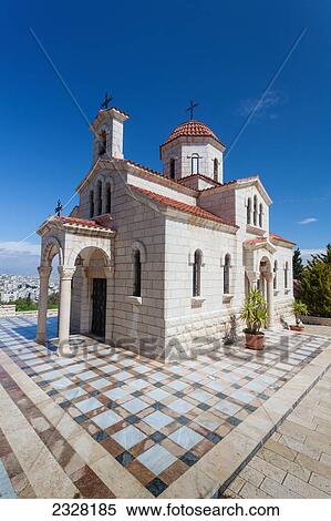 Stock Photography - Israel, and is site from which jesus sent two of his disciples to bring him donkey on which he rode into jerusalem; Bethphage, is a villalge on mt. Of olives, This beautiful greek orthodox church overlooks bethany from bethpage. Bethpage. Fotosearch