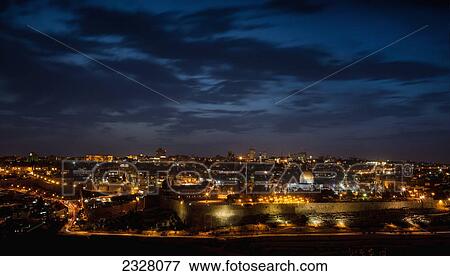 Israel, Cityscape at night; Jerusalem View Large Photo Image Stock Photo - Israel, Cityscape at night; Jerusalem. Fotosearch