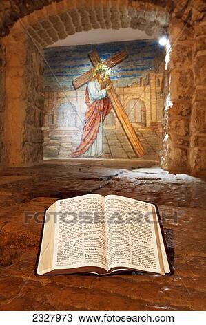 Israel, Close-up of Bible and mural with Jesus Christ; Jerusalem View Large Photo Image Stock Image - Israel, Close-up of Bible and mural with Jesus Christ; Jerusalem. Fotosearch