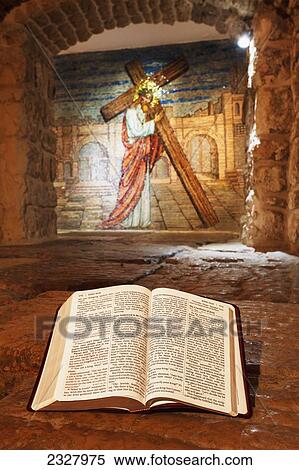 Israel, Close-up of Bible and mural with Jesus Christ; Jerusalem View Large Photo Image Stock Photography - Israel, Close-up of Bible and mural with Jesus Christ; Jerusalem. Fotosearch