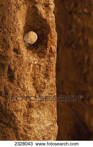 Stock Image - Israel, Close-up of Chain hole in Church of St Peter; Gallicantu. Fotosearch